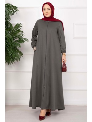 TKM Klasik Fermuarlı Ferace Füme