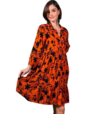 Vienetta Belmando Gömlek Yaka Tunik Kadın K311461 Turuncu - Xl