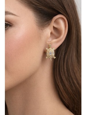 Versein Atelier Gold Zirkon Taşlı Kaplumbağa Küpe