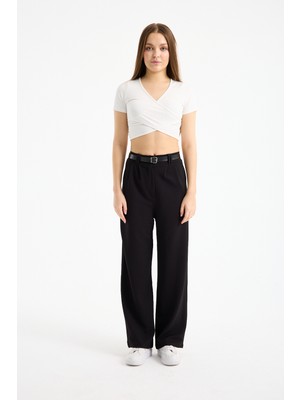 Win Moda Kadife Pantolon Geniş Paça Kadın Max Boy Kemerli Yarım Pat Fermuarlı Esnek S/xl 4 Renk