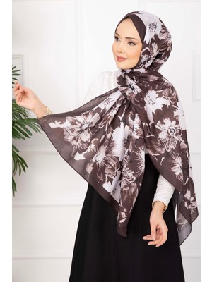 ECN Floral Çiçek Desenli Şal Serisi Kahve