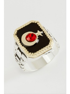 Zero Land Drnds Ay Yıldız Metal Erkek Yüzük-Siyah