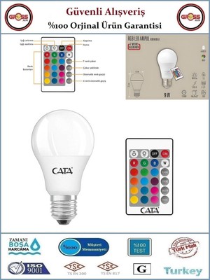 Cata RGB Uzaktan Kumandalı LED Ampul - 9 Watt - Orjinal Ürün