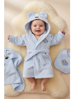 Bear Mavi %100 Pamuk Bebek Banyo Seti