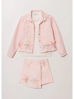 Alg KIZ ÇOCUK ÇİÇEK İŞLEMELİ ŞORT ETEKLİ BAYRAMLIK ŞIK KOMBİN TAKIM 3 LÜ