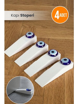 Orvila 4 Adet Nazar Boncuklu Ahşap Kapı Stoperi - Beyaz