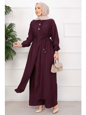 Ns Bağcıklı Hakim Yaka Uzun Tunik Takım Bordo
