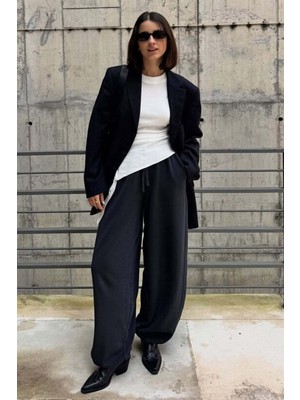 Madmext Lacivert Stoperli Barrel Fit Şardonlu Kadın Eşofman Altı MG2687