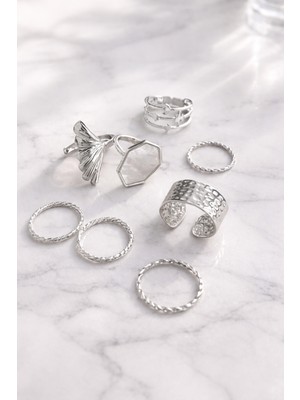 Retrobird Vintage Style Golden Romance 8'li Yüzük Seti Kadın Gümüş Renkli