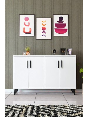 ODESSIA Vıctory 120 cm Çok Amaçlı Konsol Dolap – 4 Kapaklı Şifonyer, Kahve Köşesi Dolabı, Banyo Dolabı, Modern Salon ve Antre Depolama Dolabı