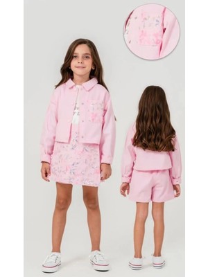 Queen Kids Kız Çocuk Çiçekli Pullu  3'lü Takım Pembe