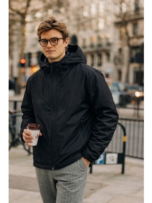 Damga Erkek Cepli Elite Comfort Astarlı Siyah Yağmurluk & Rüzgarlık