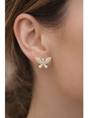 Versein Atelier Zirkon Taşlı Gold Kelebek Küpe