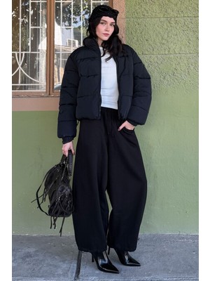 Madmext Siyah Stoperli Barrel Fit Şardonlu Kadın Eşofman Altı MG2687