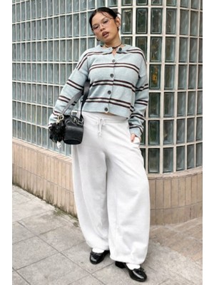 Madmext Beyaz Stoperli Barrel Fit Şardonlu Kadın Eşofman Altı MG2687