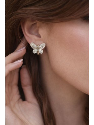 Versein Atelier Zirkon Taşlı Kelebekli Minimal Küpe