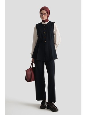 Armine Fitted Yelekli Takım Lacivert
