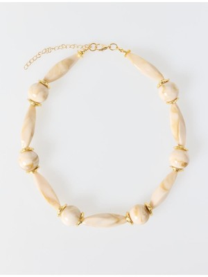 Jimmy Key Bej Mermer Desenli Ayarlanabilir Boncuk Kolye