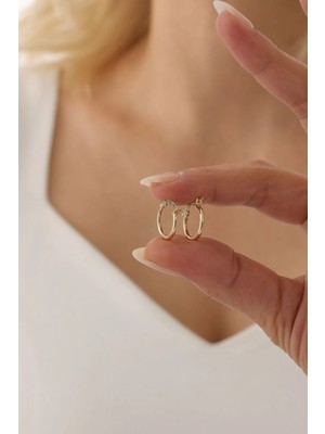 Yavuz Kuyumculuk 14 Ayar Altın Minimal Bombe Halka Küpe