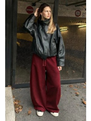 Madmext Bordo Stoperli Barrel Fit Şardonlu Kadın Eşofman Altı MG2687