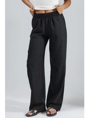 Hiccup Kadın Lastik Bel Düz Paça Pantolon Ellie Collection Siyah