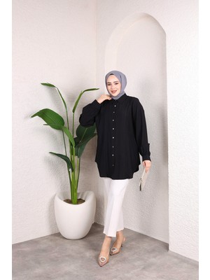 SFG Life Moda Kadın Önü Düğmeli ve Yan Bağcıklı Çilek Kumaş Tunik-Gömlek