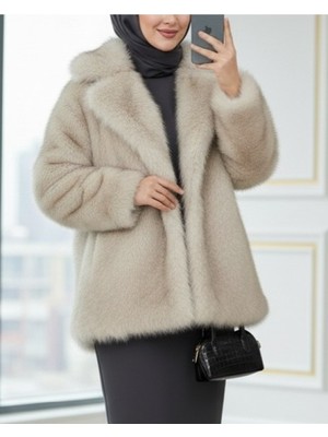 Modamorfo Kruvaze Saçaklı Içi Astarlı Tek Düğmeli Kürklü Kaban  -Vizon