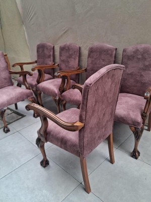 Bengi Ankara Mobilya Sandalye Berjer Bengi 90621 Model Aslan Ayak  Oymalı Gölge Desen Ceviz Boyalı 6 Adet