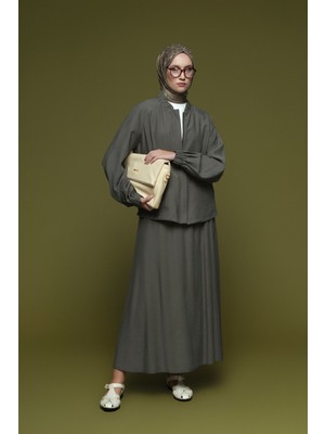 Armine Fermuarlı Etekli Takım Haki