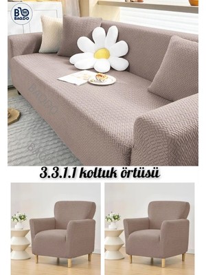 Baqdo Tuğla Desen Lastıklı Koltuk Örtüsü Takımı 3+3+1+1 Streç Esnek Çekyat Kanepe Kılıfı Yıkanabilir Koltuk Koruyucu 3311