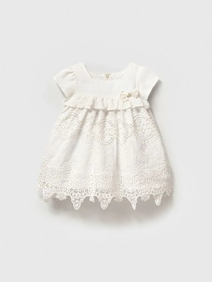Noynoy Brodeli Kısa Kol Elbise - Beyaz - 9 - 12 Ay Beyaz
