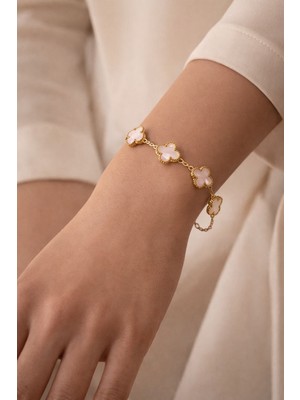 Versein Atelier Kararmaz Çelik Pudra Pembe-Gold Yonca Bileklik