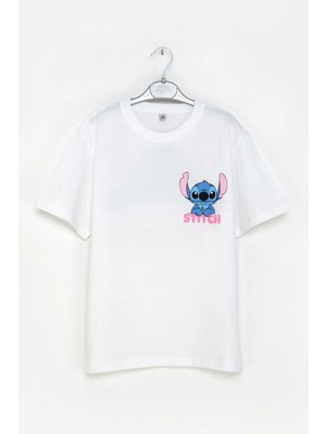 Queen Kids Kız Çocuk Stich Tişört Beyaz