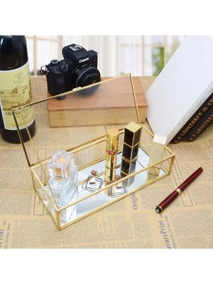 Altın Kapaklı Cam Kutu, Çikolata, Şeker ve Takı Sunumluk 25X14 cm