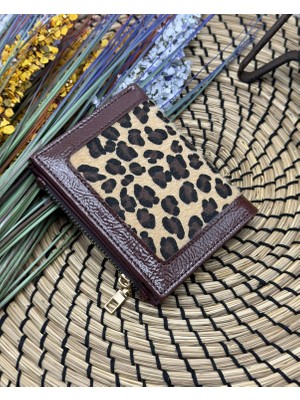womancraft Kanvas Leopar Desenli Fermuarlı Kadın Cüzdan