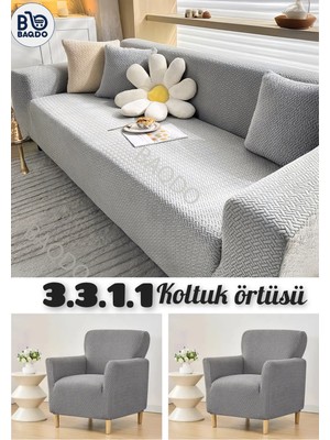 Baqdo Tuğla Desen Lastıklı Koltuk Örtüsü Takımı 3+3+1+1 Streç Esnek Çekyat Kanepe Kılıfı Yıkanabilir Koltuk Koruyucu 3311