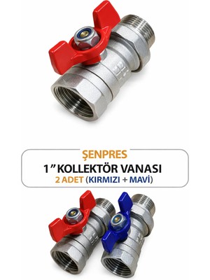 Şenpres Kollektör Vanası Kelebek Kollu Rakorlu Su Küresel Vana 1 Parmak 32' Lik 1 Inç (Takım Adedi 2 Parça)