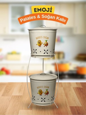 Iki Katlı Metal Sebze Kovası, Patates ve Soğanlık Sepeti, Krem