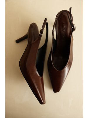 Lutvelizade Topuklu 2616 - Minimal Asimetrik Küt Burun Acı Kahve Kadın Topuklu