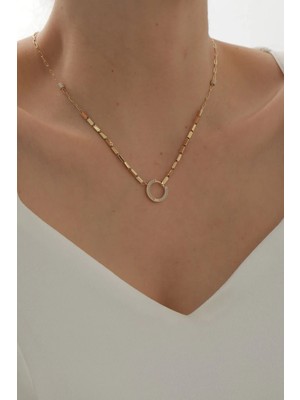 Yavuz Kuyumculuk 14 Ayar Altın Çift Zincir Modern Çember Kolye