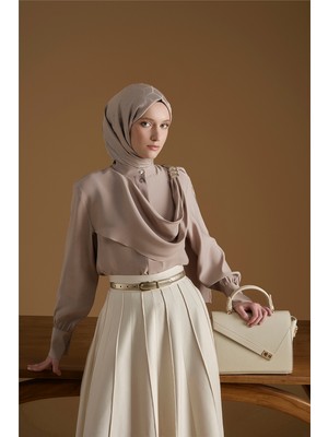 Armine Broş Detaylı Tunik Vizon