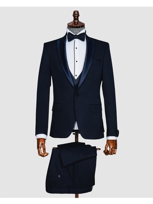 Echol Erkek Slim Fit Saten Kırlangıç Yaka Smokin &amp; Damatlık