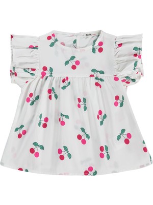 Civil Girls Kiraz Baskılı 2-5 Yaş Gömlek - Ekru 4-5 Yaş