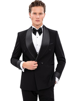 Echol Erkek Slim Fit Şal Yaka 4 Düğmeli Kruvaze Smokin &amp; Damatlık