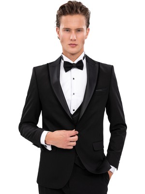 Echol Erkek Slim Fit Çıkmayaka Yelekli Smokin Damatlık