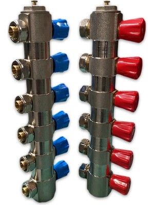Türkoğlu 1'inç 16 Lık Kendinden Vanalı 6'lı Kollektör (Takıl Halinde Satılır 2 Adet Kırmızı-Mavi)