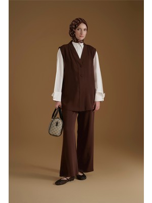 Armine Düğmeli Oversize Yelek Acı Kahve