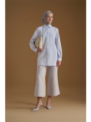 Armine Işlemeli Poplin Tunik Mavi