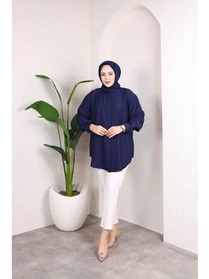 SFG Life Moda Kadın Önü Düğmeli Düz Çilek Kumaş Tunik Gömlek