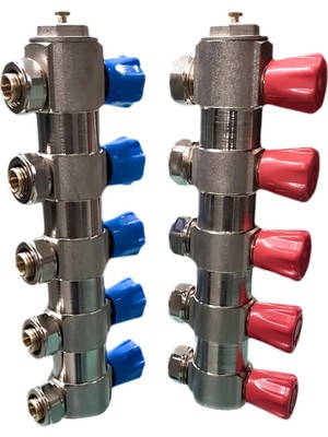 Türkoğlu 1'inç 16 Lık Kendinden Vanalı 5'li Kollektör (Takıl Halinde Satılır 2 Adet Kırmızı-Mavi)